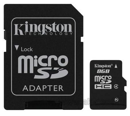 KINGSTON MicroSDHC 8GB Class4+адаптер